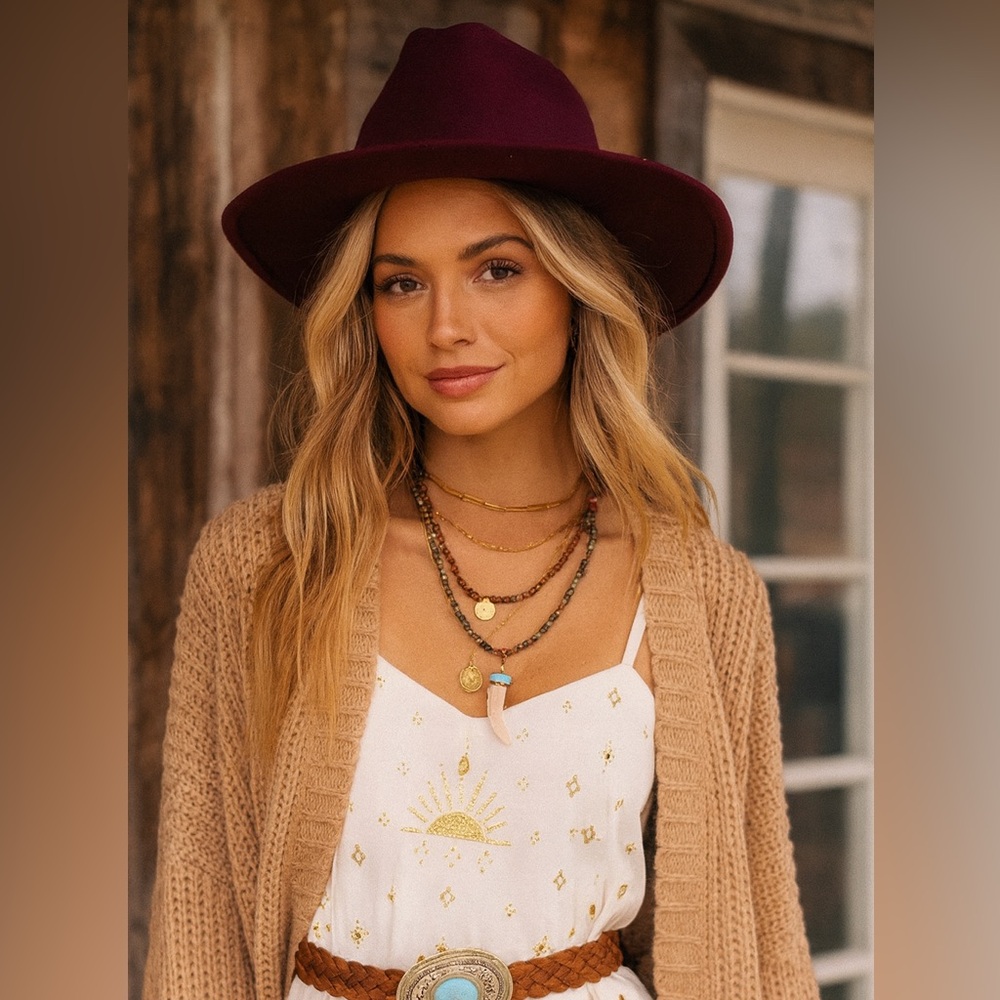 Free People | Western Hat | Wool‎ Blend | Burgundy | BRAND NEW